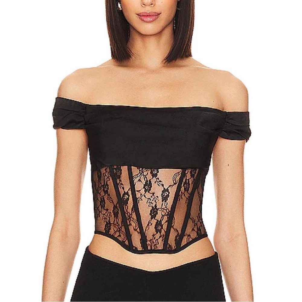 Superdown Elegant Black Lace Corset Top